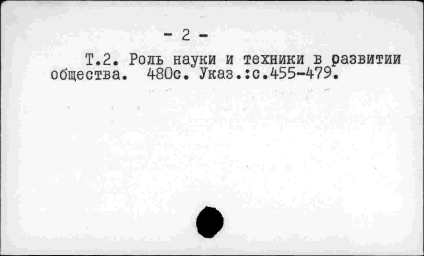 ﻿- 2 -
Т.2. Роль науки и техники в развитии общества. 480с. Указ.:с.455-479.